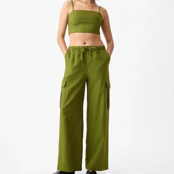 Gap Midrise army green cargo linen pants nwt - Picture 1 of 6